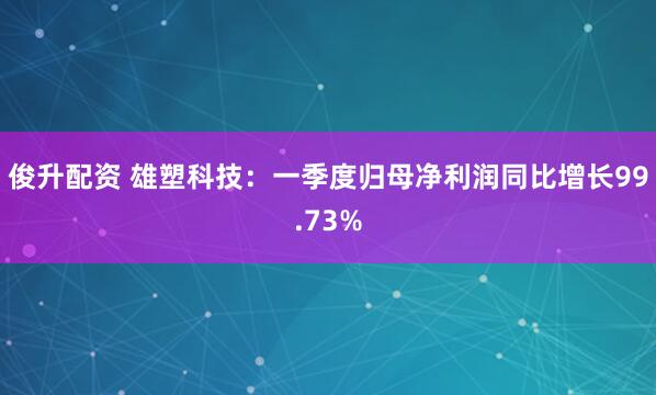 俊升配资 雄塑科技：一季度归母净利润同比增长99.73%